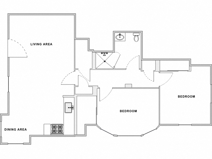 Floor plan for 2 beds, 1 bath, 750 sqft